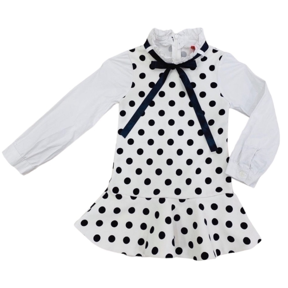 Fancy Toddler Little Girl Black White Polka Dot Dress (Korea Size 5)